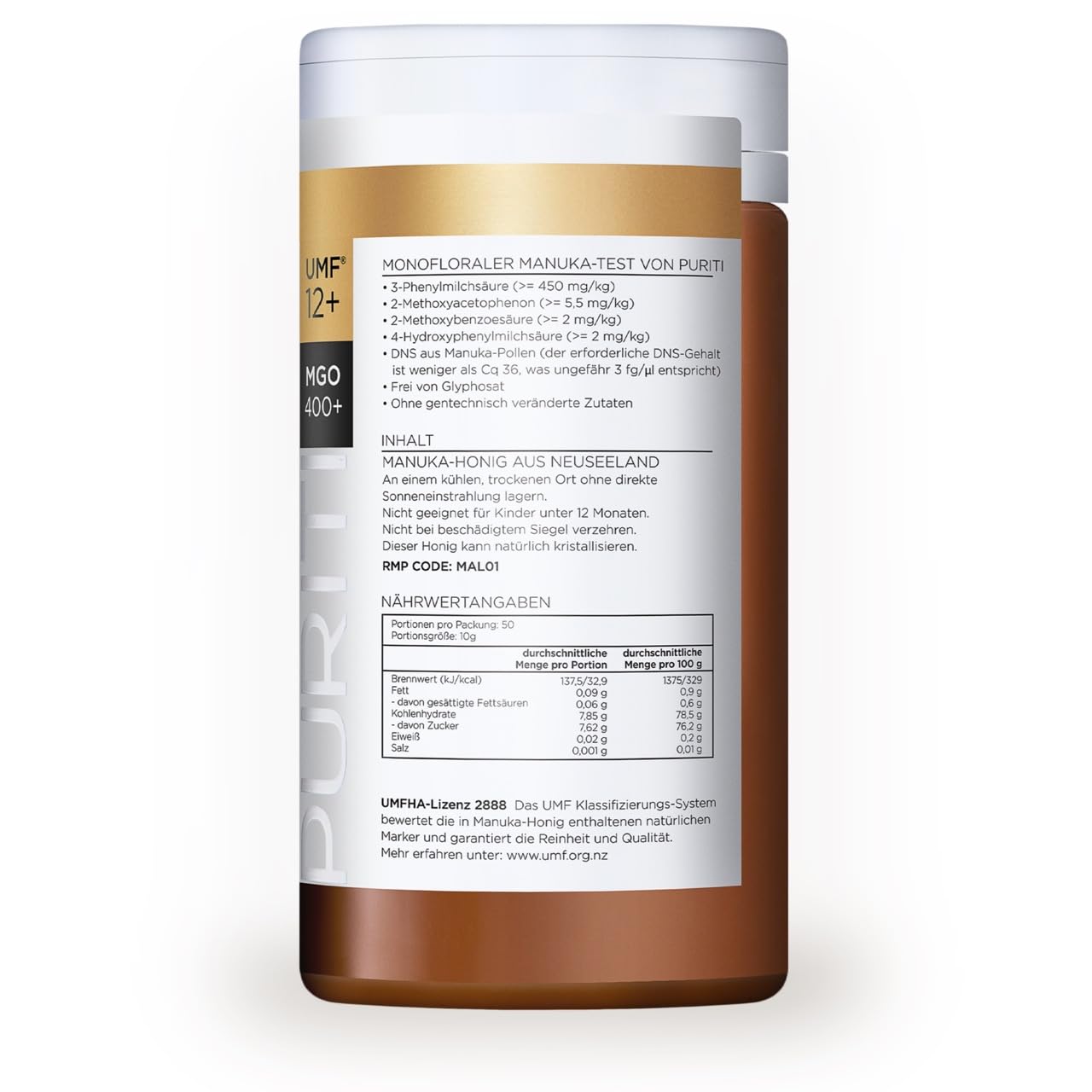 PURITI Manuka Honig MGO 400+ 500g aus Neuseeland mit zertifiziertem Methylglyoxal Gehalt - Laborgeprüft, Direktimport, reines Naturprodukt, frei von Zusatzstoffen