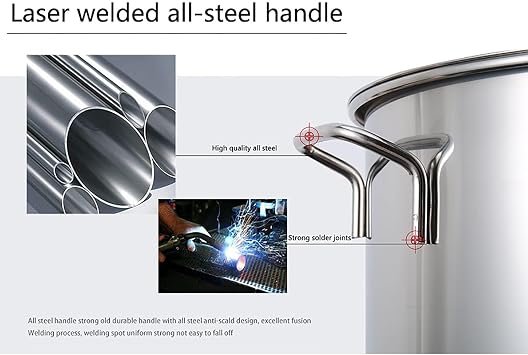 Large Professional Stainless Steel Stock Pot with Lid, Induction-Safe, 6 Sizes from 10L to 100L for Soup, Stews, and Cooking(50cm*50cm(100L))