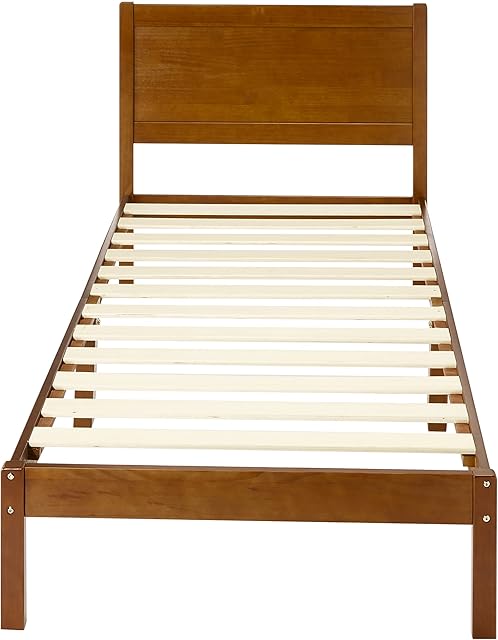 Amazon Basics Solid Pine Wood Bed frame with Classic Headboard, Single, 90 x 190 cm, Dark Brown