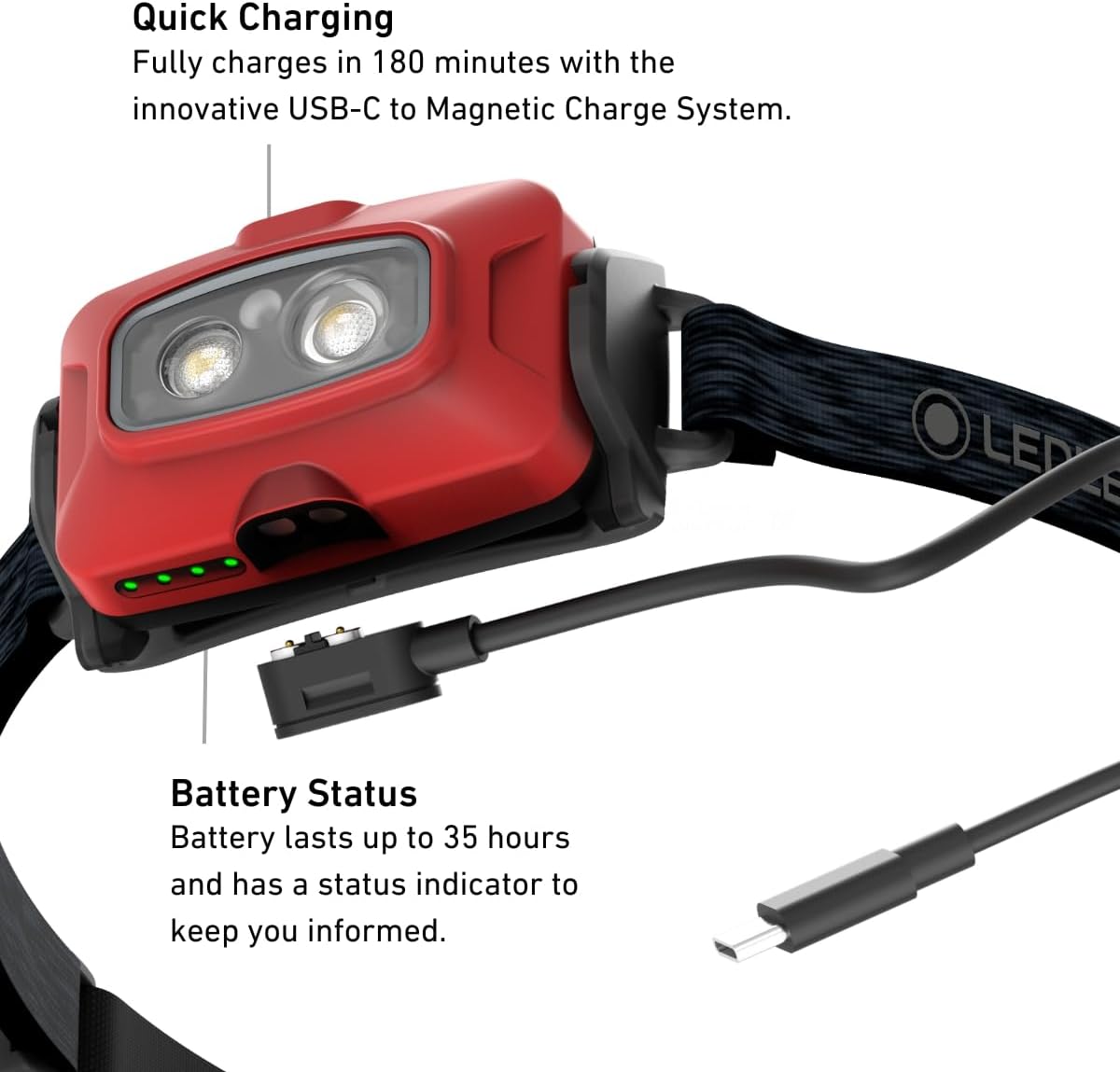 Ledlens 502792 HF4R Core Red LED Headlight, Rechargeable, Up to 500 lm, Bright, IP68, Waterproof, Small, 2.5 oz (72 g), Lightweight, Red Sub Light, Fishing, Climbing, Camping, Outdoors, Work