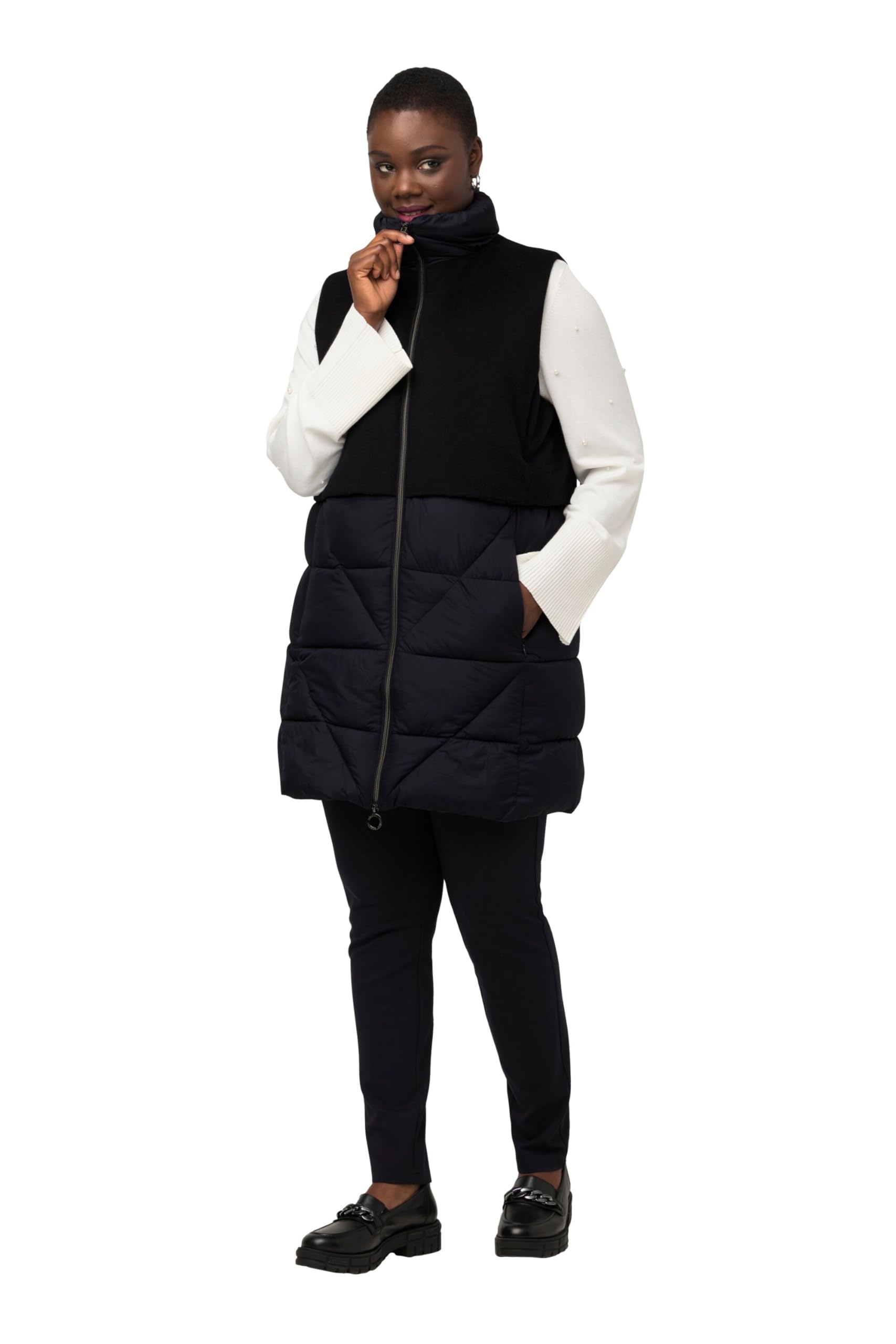 Ulla Popken Damen große Größen Übergrößen Plus Size Steppweste, A-Linie, Wolloptik, Stehkragen, 2-Wege-Zipper 823425