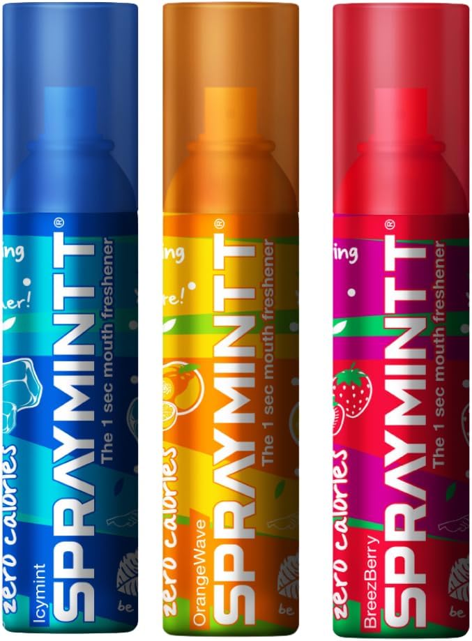 Spraymintt Mouth Freshener | Mukhwas | Breath Freshener | Oral Hygiene |175+ sprays of instant long lasting with Zero Calories Freshness | Icymint flavour + Orangewave flavour + Brezeberry flavour | 15g - Combo of 3