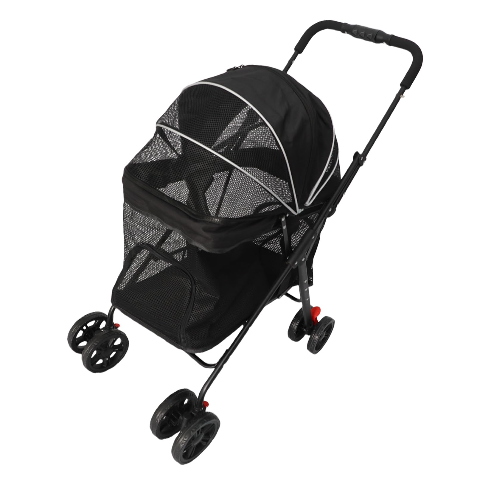 Cochecito plegable para mascotas, malla transpirable de 360 ​​grados con dosel con cremallera de 2 vías, bandeja de comida desmontable, portavasos, cochecito de viaje para perros (Negra)