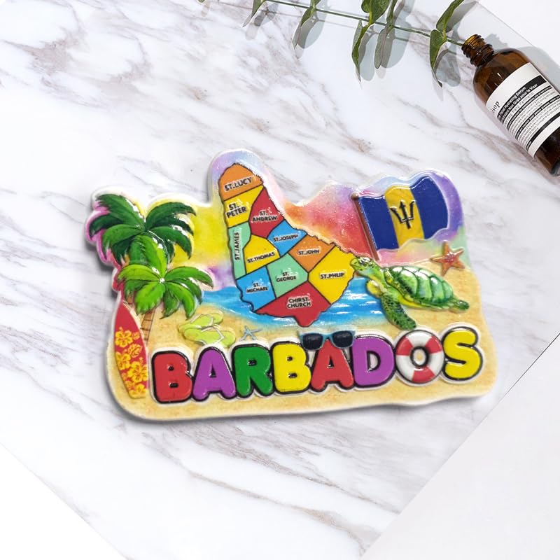 Imán decorativo 3D pintado a mano con mapa de Barbados miniatura 4