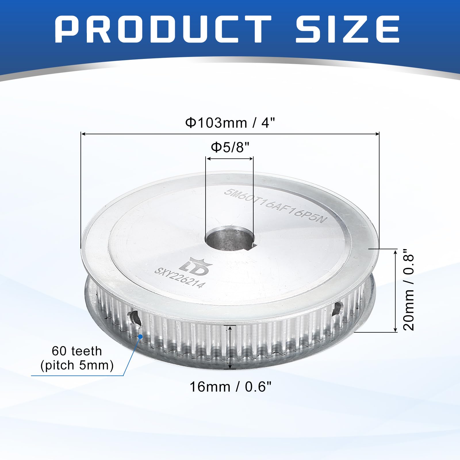 MECCANIXITY Timing Belt Pulley Aluminum 60 Teeth 5/8" 16mm Bore — Amazon image 2