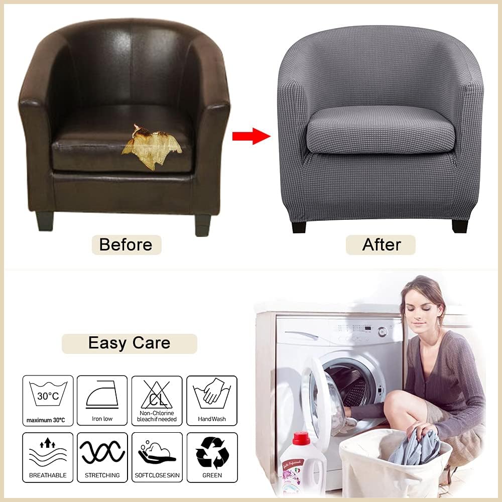 Club Chair Slipcover with Seat Cushion Cover Armchair Sofa Covers Round Tub Chair Covers Slipcover Barrel Chair Couch Cover Armchair Protector Covers Furniture Protector for Sofa（Light Grey Suit）