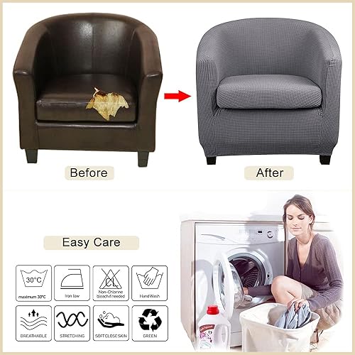 Miniatura 6 de Funda para silla de club con funda de cojín de asiento, fundas redondas para silla de bañera, funda protectora para sillón de barril, protector de