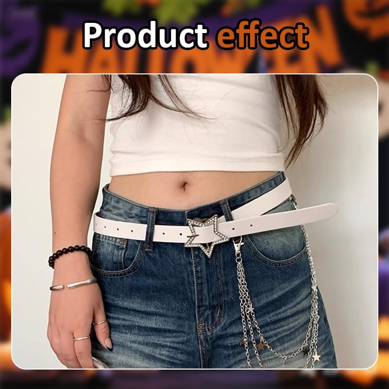 Retro Bling Star Y2k Accessories for Women Cowgirl Western Belt for Skirts Jeans Sparkly Glitter Star Belts Y2k Grunge Belt for Women Gothic Pu Belts for Jeans Pants Gen Z Fashion3