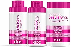 Eico-Cosmeticos Deslisa Fios Shampoo 450ml e Condicionador 400ml Pós Progressiva Sem Sal Efeito Liso Creme e Tratamento Hidratação Redução De Volume 1kg
