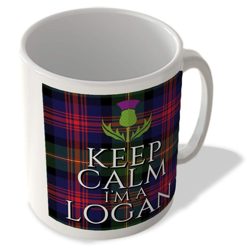 Mcmug White - Keep Calm I'm A Logan - Logan Modern Tartan - (Thistle) - Scottish Mug, Ceramic, 11Fl.oz.