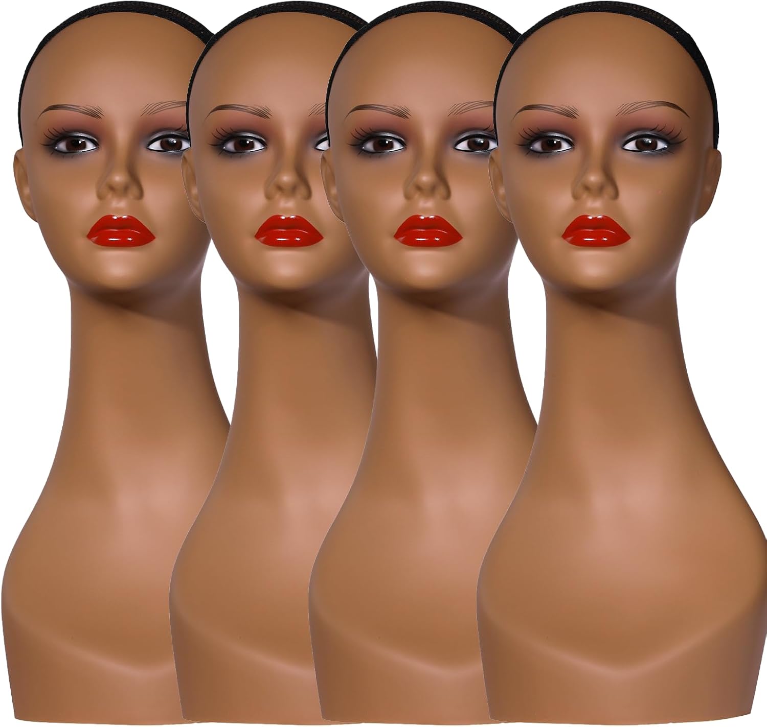 J&F CO. 4PCS Mannequin Heads for Wigs, 18" Lifelike Tan Plastic Manikin Display Heads for Sunglasses, Earrings, Jewelry Display, Beauty Accessories, PE-B