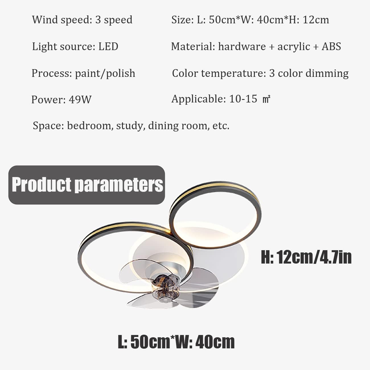 YUEGOO Fans with Ceiling Lights Silent 3 Speed Fan with Remote Control Led Dimmable Ceiling Lights with Timer for Living Room Bedroom Dining Room Fan Lighting 49W
