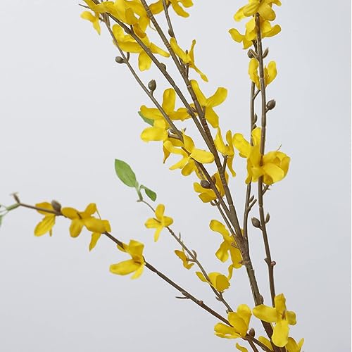 Miniatura 3 de Ramas artificiales de Forsythia, 6 piezas de flor de cerezo de 39.4 pulgadas, flores de primavera artificiales para decoración, flores de Forsythia