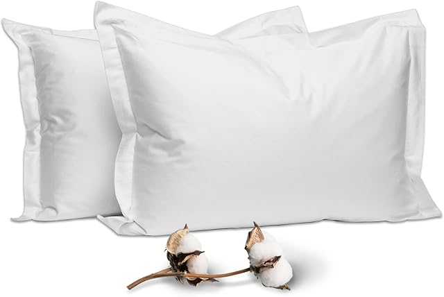 Pizuna 100% Bawełna Zestaw 2 Poszewek na Poduszki 70x80 cm Biały, 400-nitkowa Bawełna czesana o długim splocie satynowym Poszewka, Luksusowe poszewki hotelowe o satynowym splocie