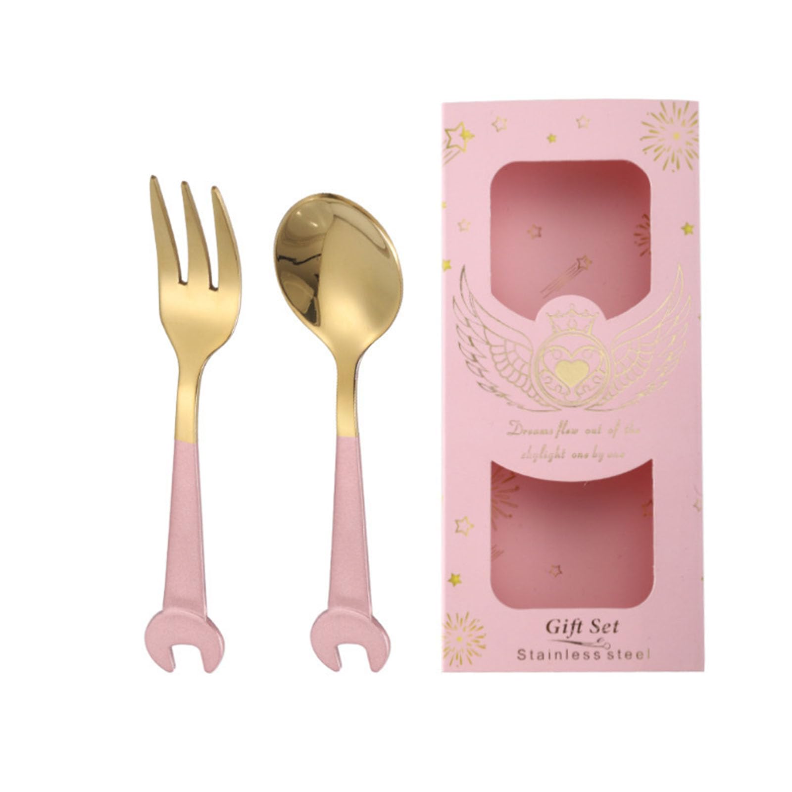 jiingekk Stainless Steel Wrench Shaped Spoon and Fork Set Multipurpose Kitchen Utensils for Dessert Coffee Stirring Stainless Steel Spoon Fork Set