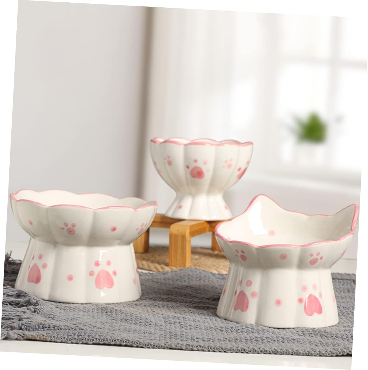 Kisangel 2Pcs Elevated Cat Feeding Bowls Stylish Ceramic Design with Cat Ear Shape Non Spill Structure for Cats Dogs Easy to Prevents Food Overthrow