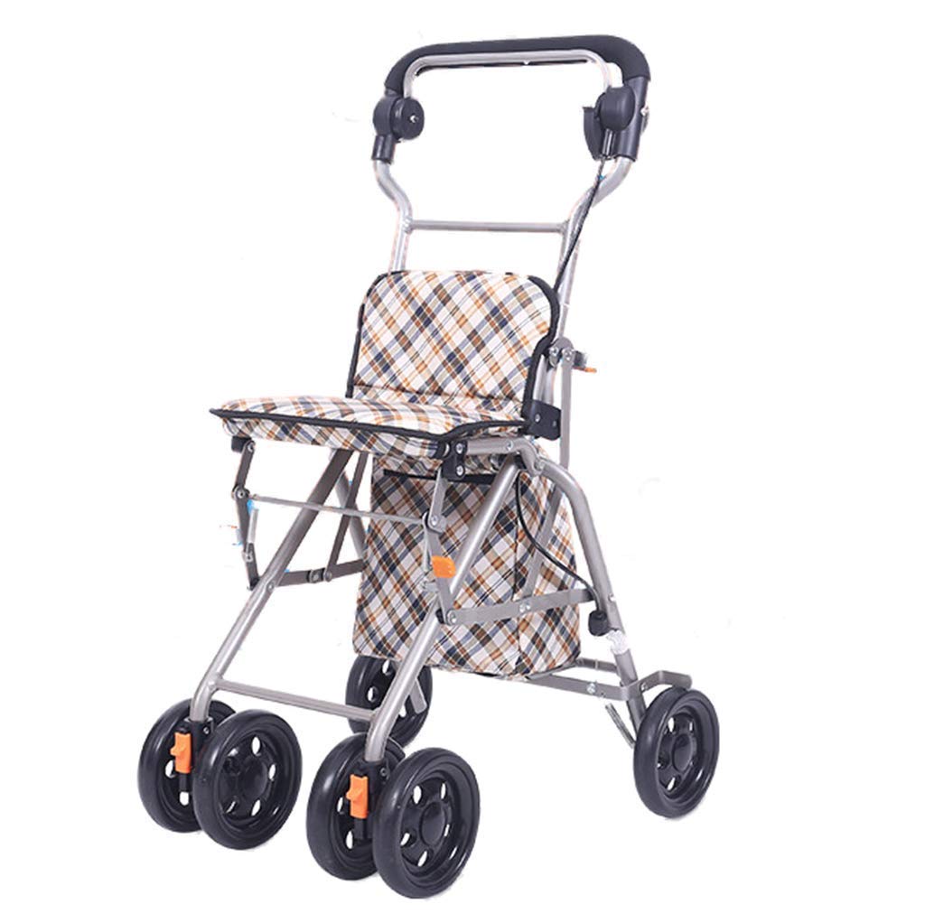 Carrello per la Spesa con deambulatore a Quattro Ruote, in Alluminio, Leggero e Pieghevole, con Sedile per deambulazione, con Schienale e Cestino per la Spesa.