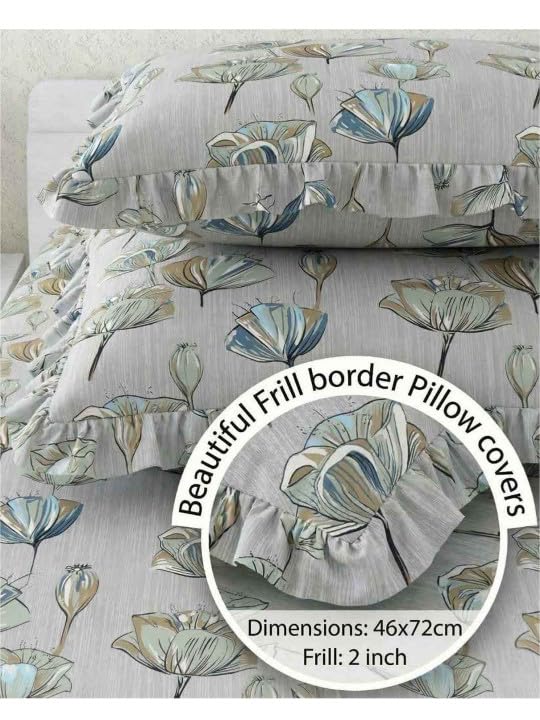 Image of 380 TC Premium Glace Cotton Elastic Fitted Bedsheet King Size with 2 Pillow Covers King Size | Double Bed with All Around Elastic (White Floral Print, Fitted - 72 inchx78 inch King)