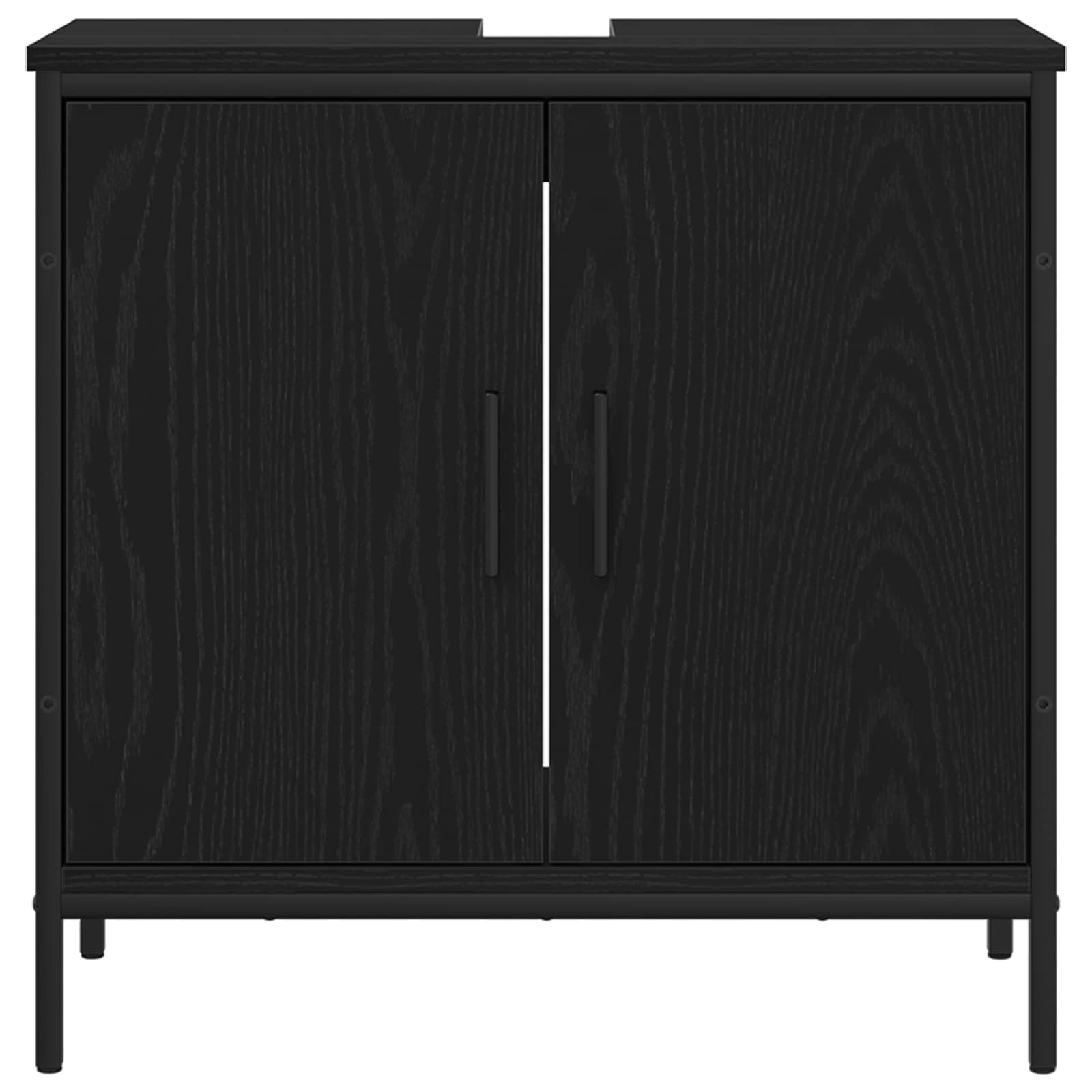 Meuble de lavabo avec porte - Aspect chêne noir - En bois - 60 x 30 x 60 cm - Montage mural - Meuble de salle de bain - Meuble de salle de bain - Commode pour invités - Étagère WC