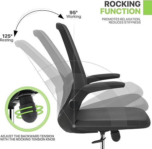 Miniatura 7 de Magshion Silla de malla de oficina altura ajustable y diseño ergonómico silla de escritorio para computadora soporte lumbar con reposabrazos