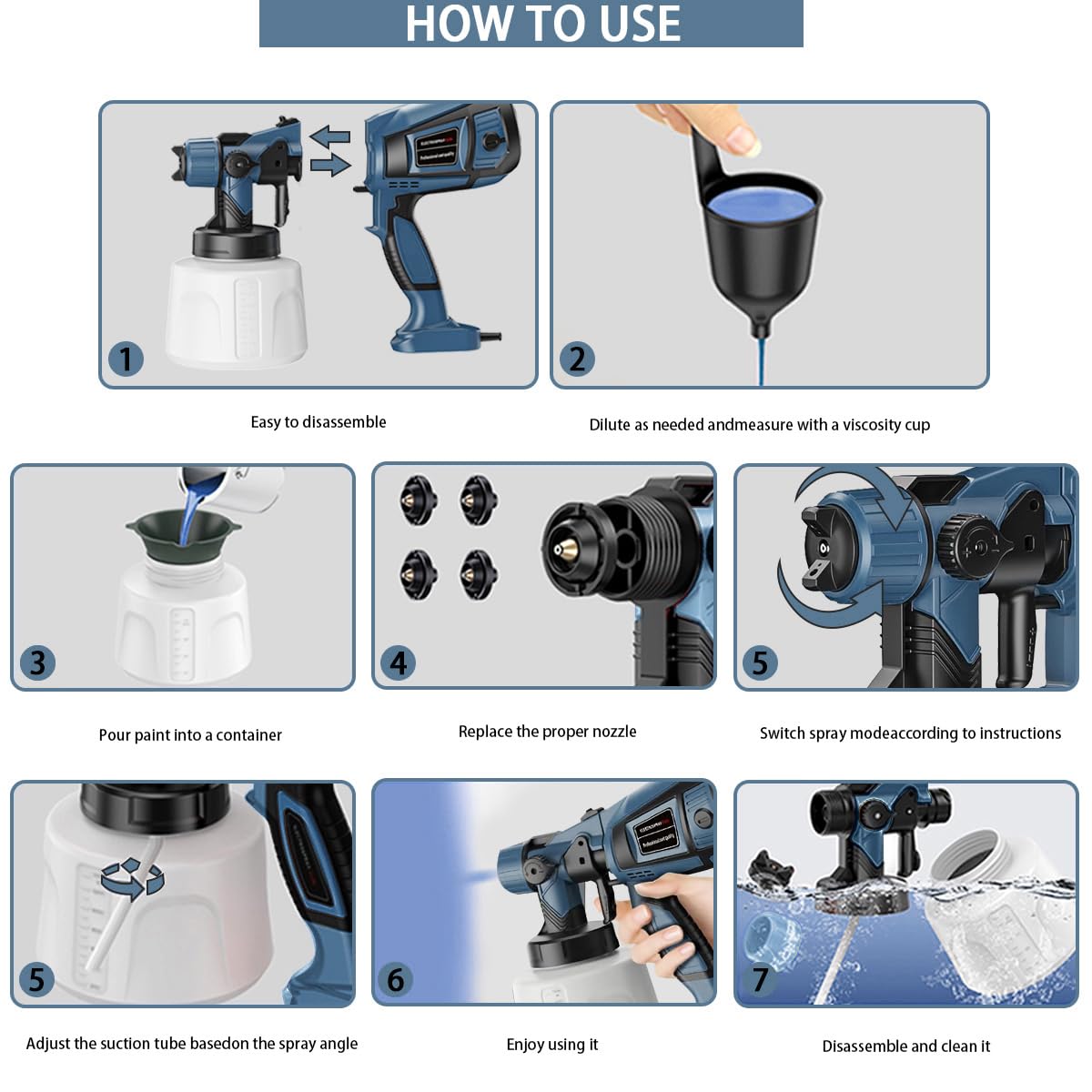 TOPALL Pistola Pintura Electrica,Pistola para Pintar Paredes y Techos,850W 32000PRM 1400ML HVLP Pistola Pintar Electrica Pulverizador de Pintura,con 5 Boquillas y 3 Patrones