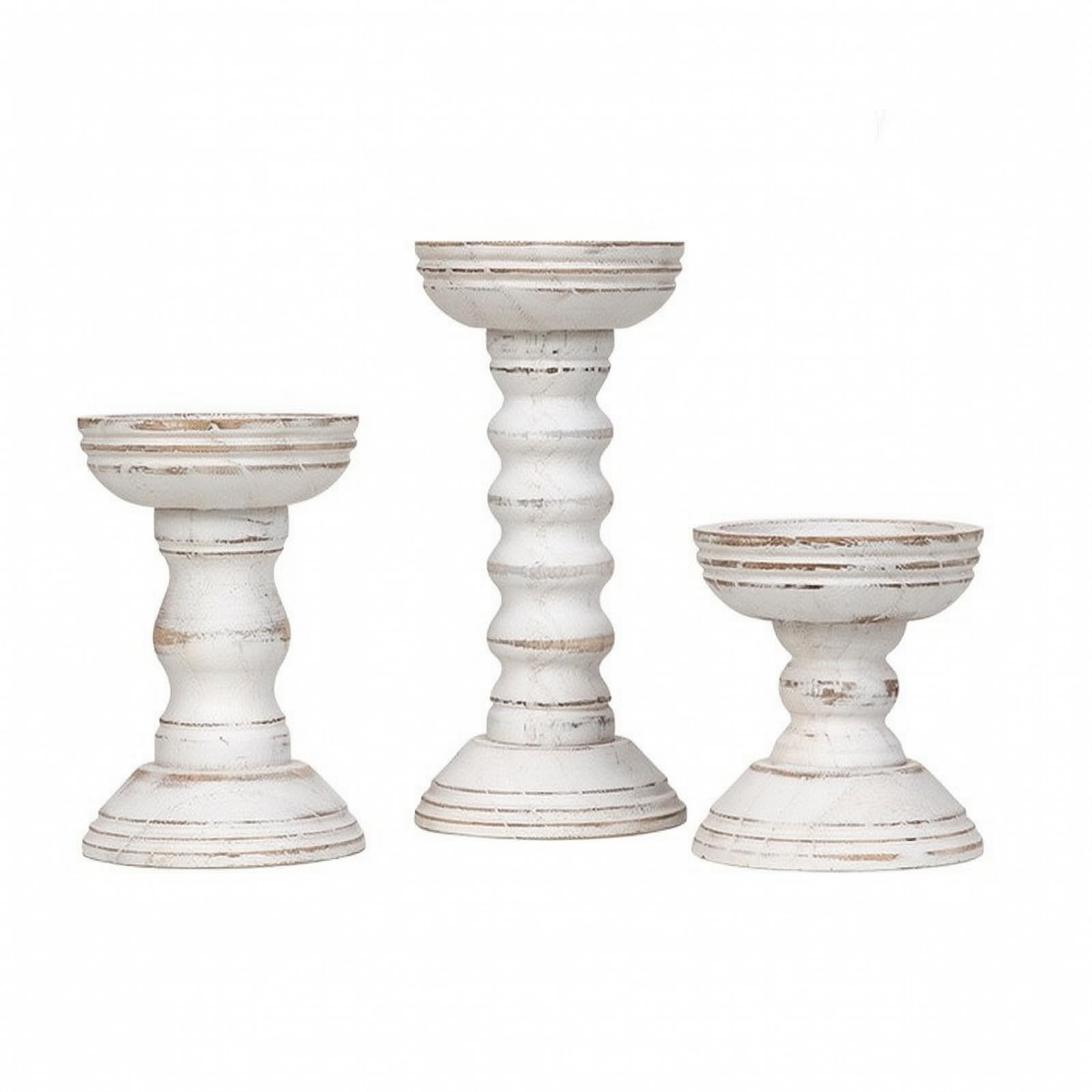 3 Pezzi Portacandele a Colonna, Bianco