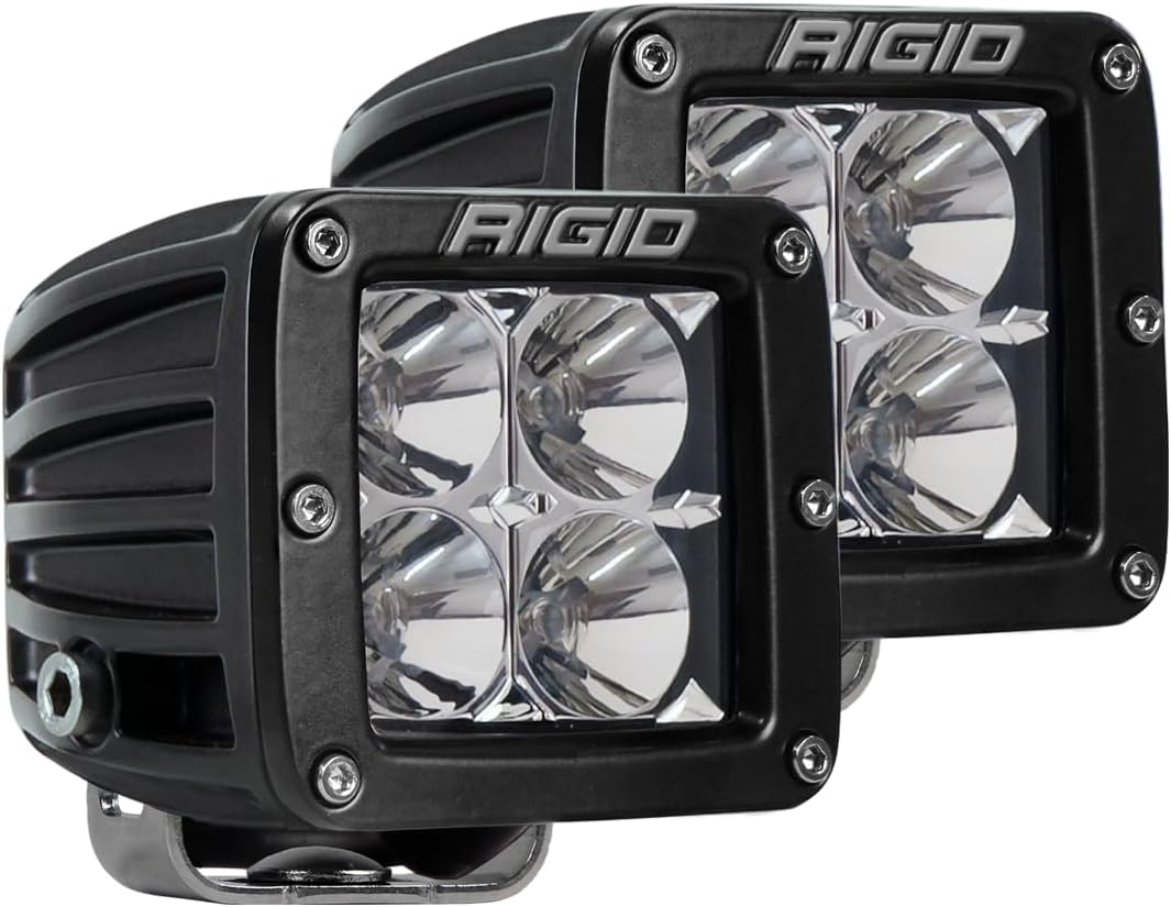 Rigid Industries - D Series Flood Surface Mount Amber LED Lights, Black Housing, Easy to Install, Off Roading Accessories, 50,000 Hour Lifespan, UV Powder Coat, Emergency Lights (Pair, 202123)