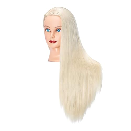 Miniatura 9 de Training Head - Cabeza de maniquí de 26-28 pulgadas con cabello de fibra sintética, modelo de entrenamiento para peluquería y cosmetología, pinza