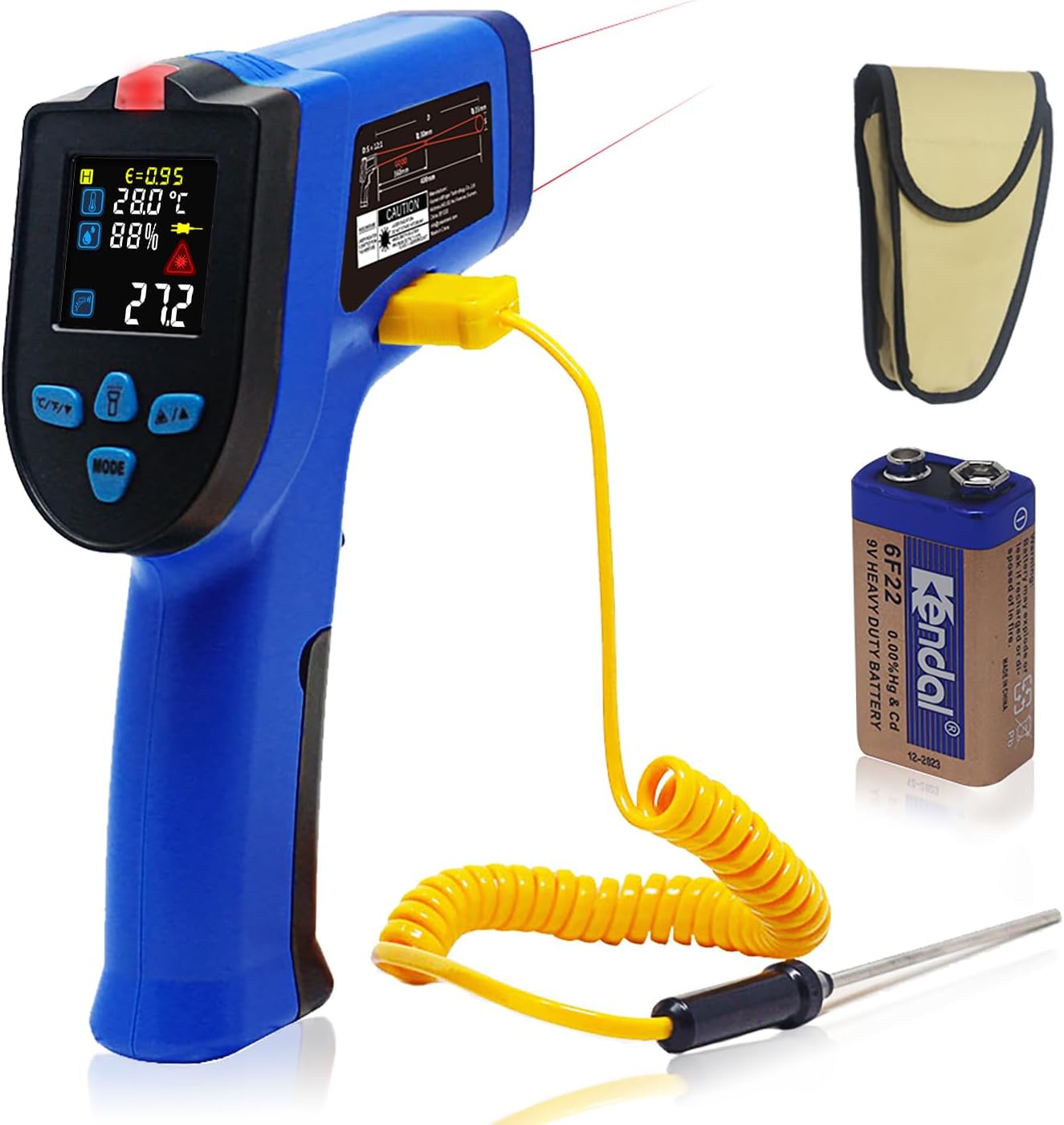 KETOTEK Infrared Thermometer Gun Dual Laser Temperature Gun IR Non-contact with Humidity Measurement -50℃~550℃ K thermocouple Probe Color LCD NCV for Cooking Pizza Oven BBQ Car Fridge Industrial