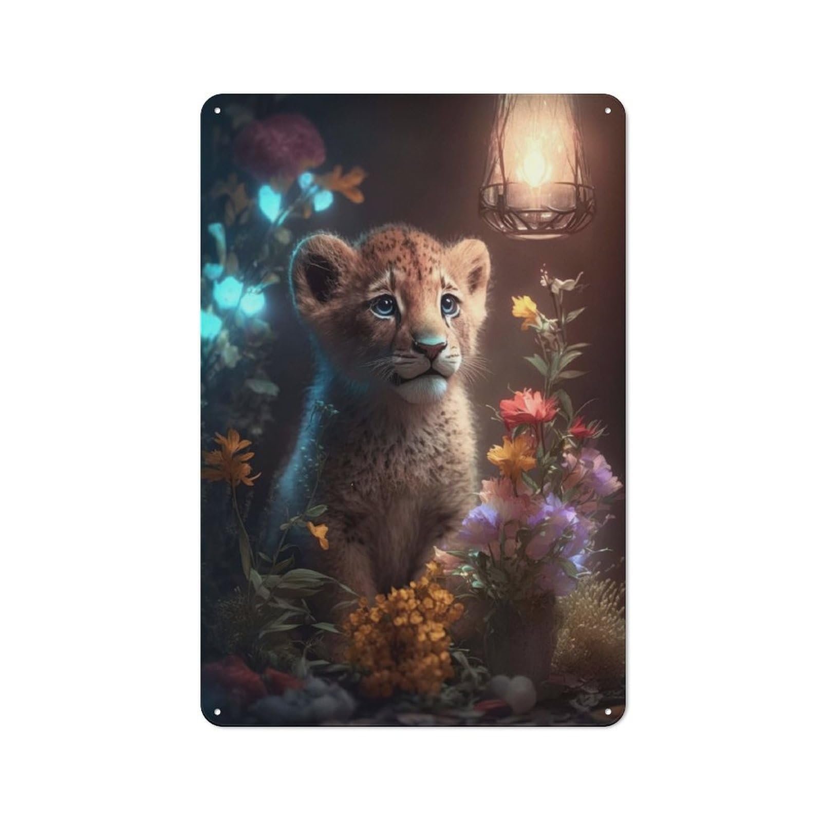 Fantasy Lion Cub Glow Retro Metal Wall Decor 30x20cm, Tin Wall Sign for Bakery, Diner, Cafe Or Family Room