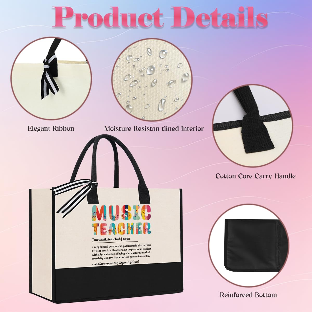 AASRR Music Teacher Appreciation Gifts - Piano & Christmas Gifts - Tote Bag - Image 3