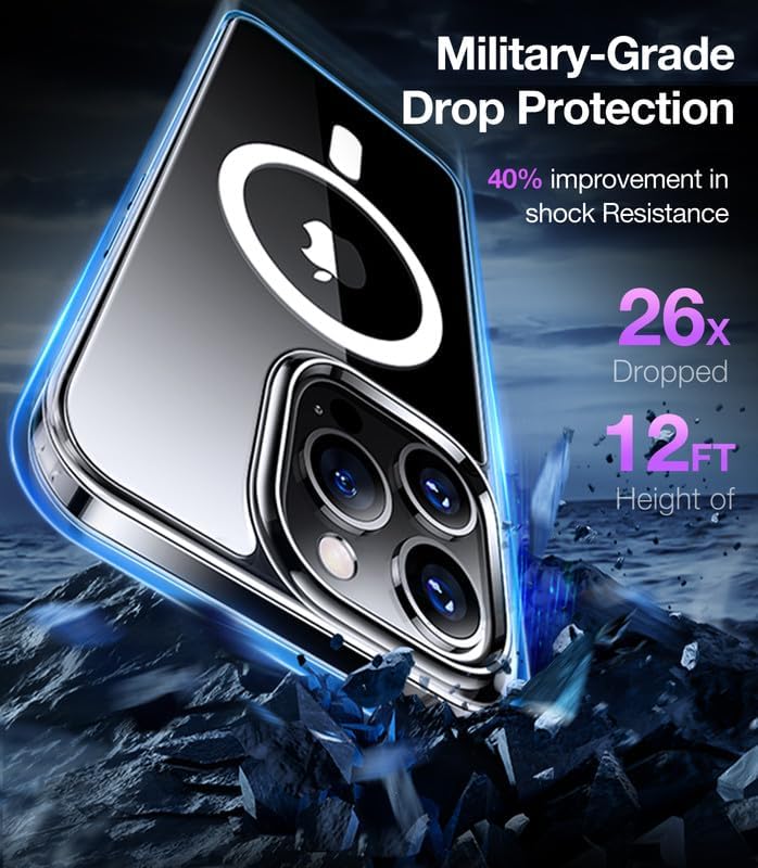 Miniatura 5 de TORRAS Funda magnética de diamante transparente diseñada para iPhone 13iPhone 14, probada en caídas de grado militar compatible con MagSafe Funda