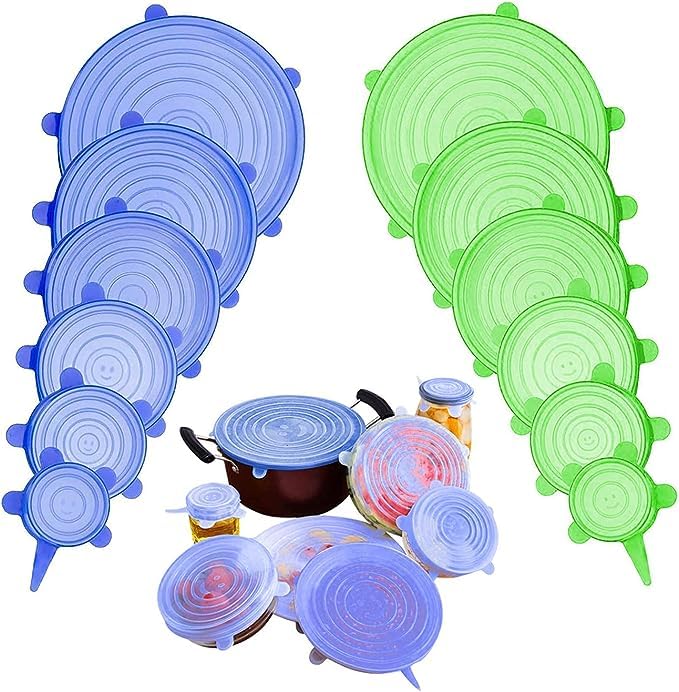 Venario Stretch Silicone Covers for food storage, 12 Pics of Different Sizes Silicone Cover for Foods, Covers for Cookware and Freezer Cups