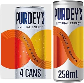 Purdey's Natural Energy Orange & Mango 250ml Can Pack of 4