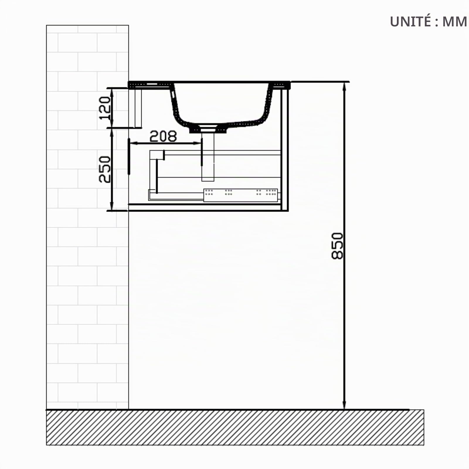 Meuble-Lavabo Mural De 120 cm avec Lavabo en Résine Minérale, Tiroir Et Porte, Ultra-Mince, Fermeture en Douceur, Accent Nervuré, Adapté Aux Grandes Salles De Bains, Forest Walnut