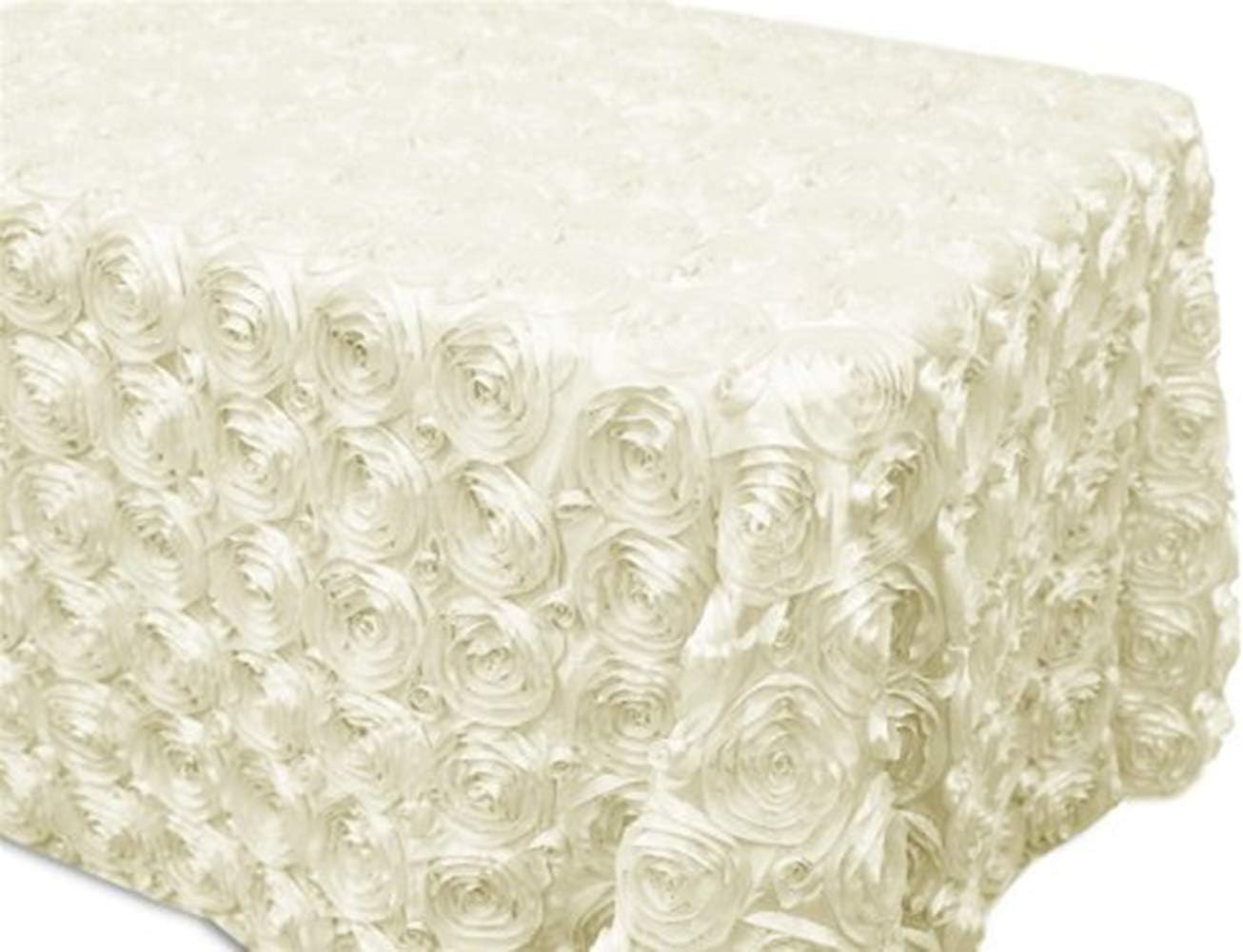 AK TRADING CO. 54 x 120-Inch Rectangular Rose Grandiose Rosette Tablecloth Tablecover (White)