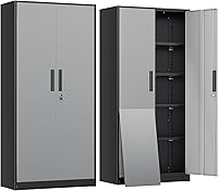 Vista 13 de INTERGREAT Gabinete de almacenamiento de metal con puertas con cerradura, gabinetes de almacenamiento de acero con cerradura con 2 puertas y Negro