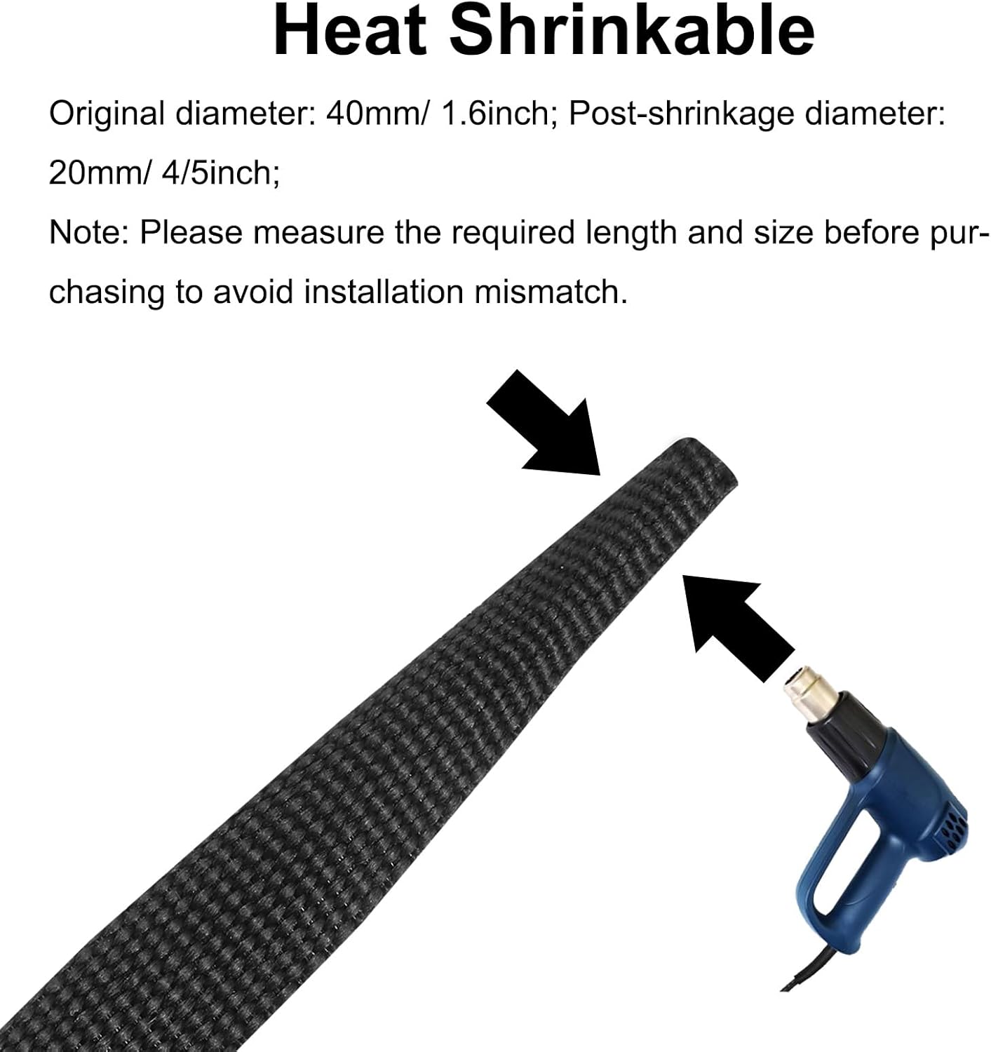 MECCANIXITY Braided Cable Sleeves Heat Shrinkable Fabric Sleeving, 1 9/16" 33ft Black 2:1 Ratio Heat Shrinkable Cord Protector for Harness Cable, Network Cable Protection, Cable Management