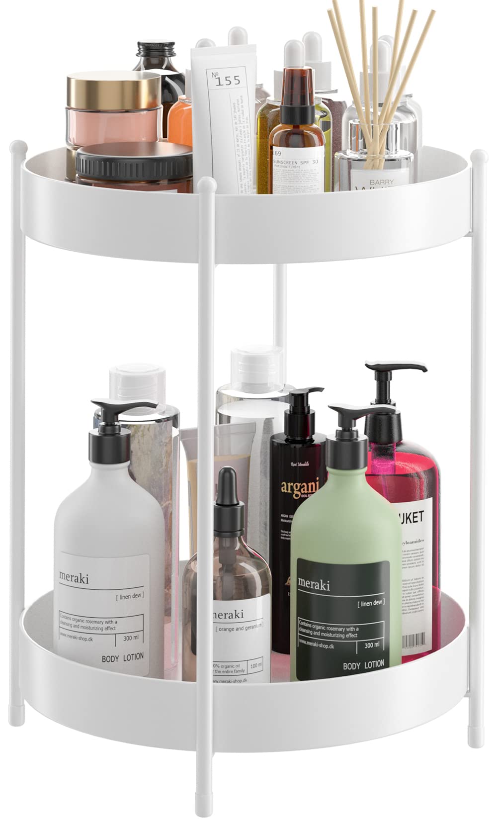 Organizer da bagno a 2 ripiani, vassoio per cosmetici e trucchi, scaffale portaspezie da cucina, bianco