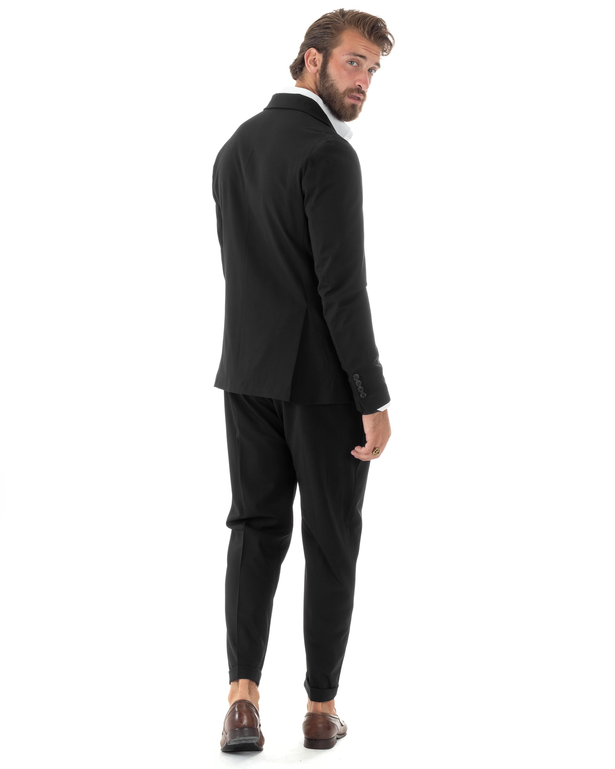 Abito Uomo Monopetto Vestito Viscosa Completo Giacca Pantaloni Elegante Casual Slim Fit Tinta Unita Vari Colori