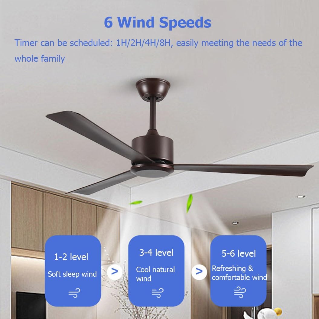 Ventilatore da Soffitto con 3 Pale Senza Luce, Telecomando, 6 velocità, Ventilatore Silenzioso Reversibile - Montaggio A Soffitto(Black,42IN/102CM)