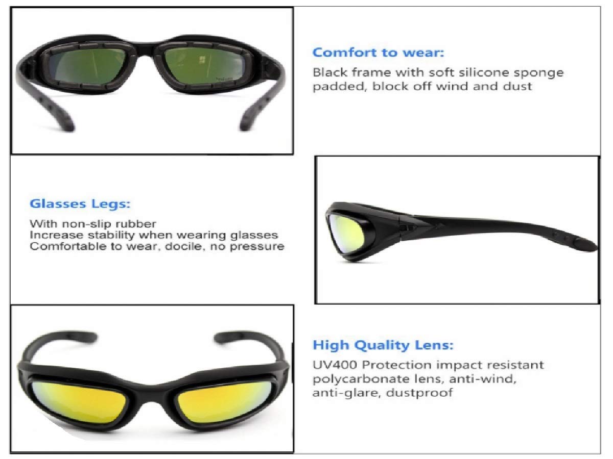 GALAXYLENSE Air Soft Sport Military Eye Protection Glasses - Baseball High Impact Resistant Sunglasses - Motorcycle Glasses - Provide Polarized UV Protection & Comfort - 4 Polycarbonate Lenses - Image 7