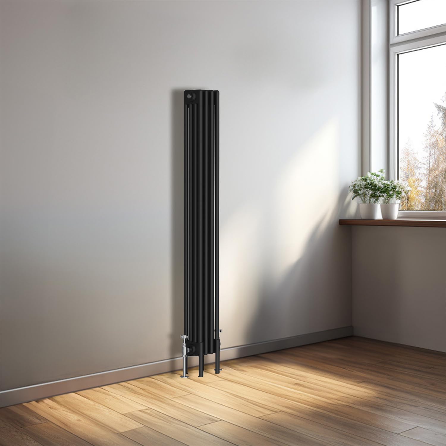 NRG 1500x200mm Black Traditional Cast Iron Style Four Column Vertical Radiator