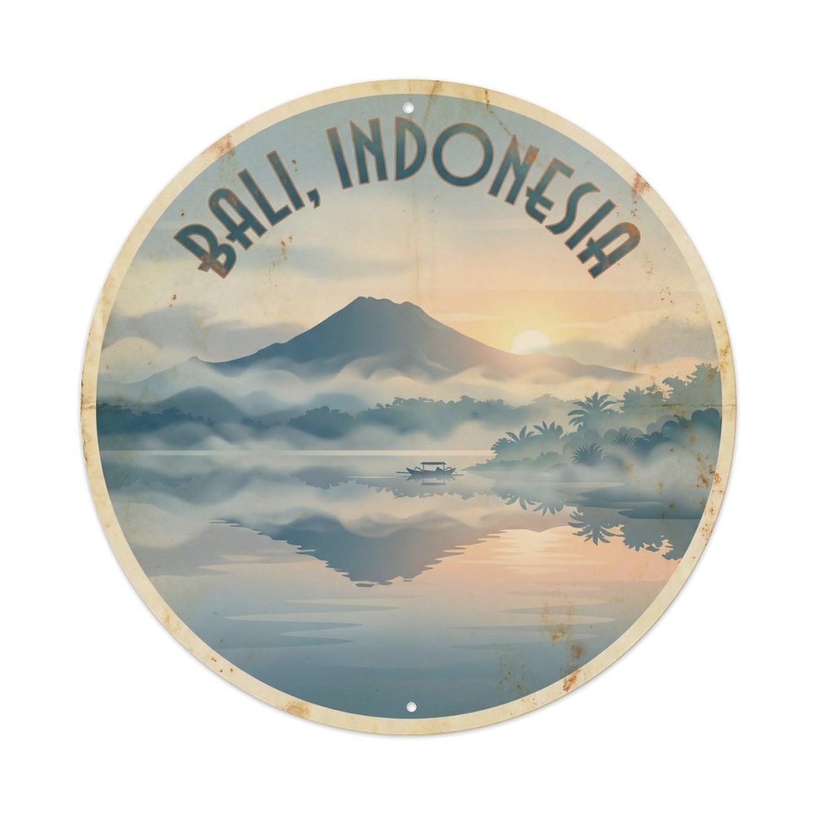 Batur Lake Morning Mist Rice Terrace Island Ecology Metal Tin Sign