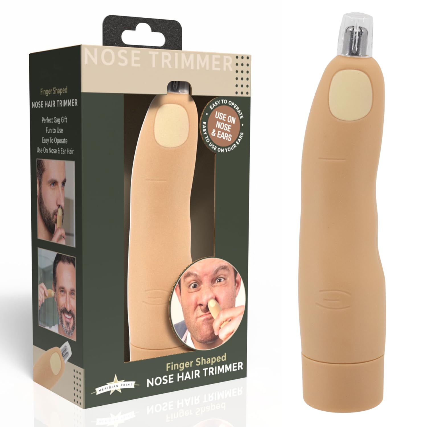 Finger Shaped Nose and Ear Hair Trimmer Battery Operated Portable Grooming Tool for Men and Women Funny Gag