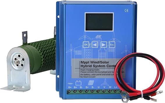 800W Wind and Solar Hybrid Charge Controller with LCD Display and Dump Load, Wind and Solar Complementary Regulator, Mppt Boost Charging, 800W Wind Turbine 600W Solar Panel 12/24V