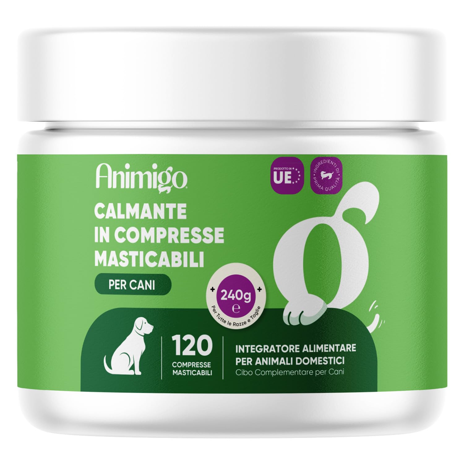 Calmante per Cani 120 Compresse Masticabili, per Fuochi d'Artificio, Temporale, Antistress Cane Agitato con Passiflora, Melissa, Ashwagandha, L-Taurina, Vitamina B1, Magnesio Citrato, Prodotto in UE