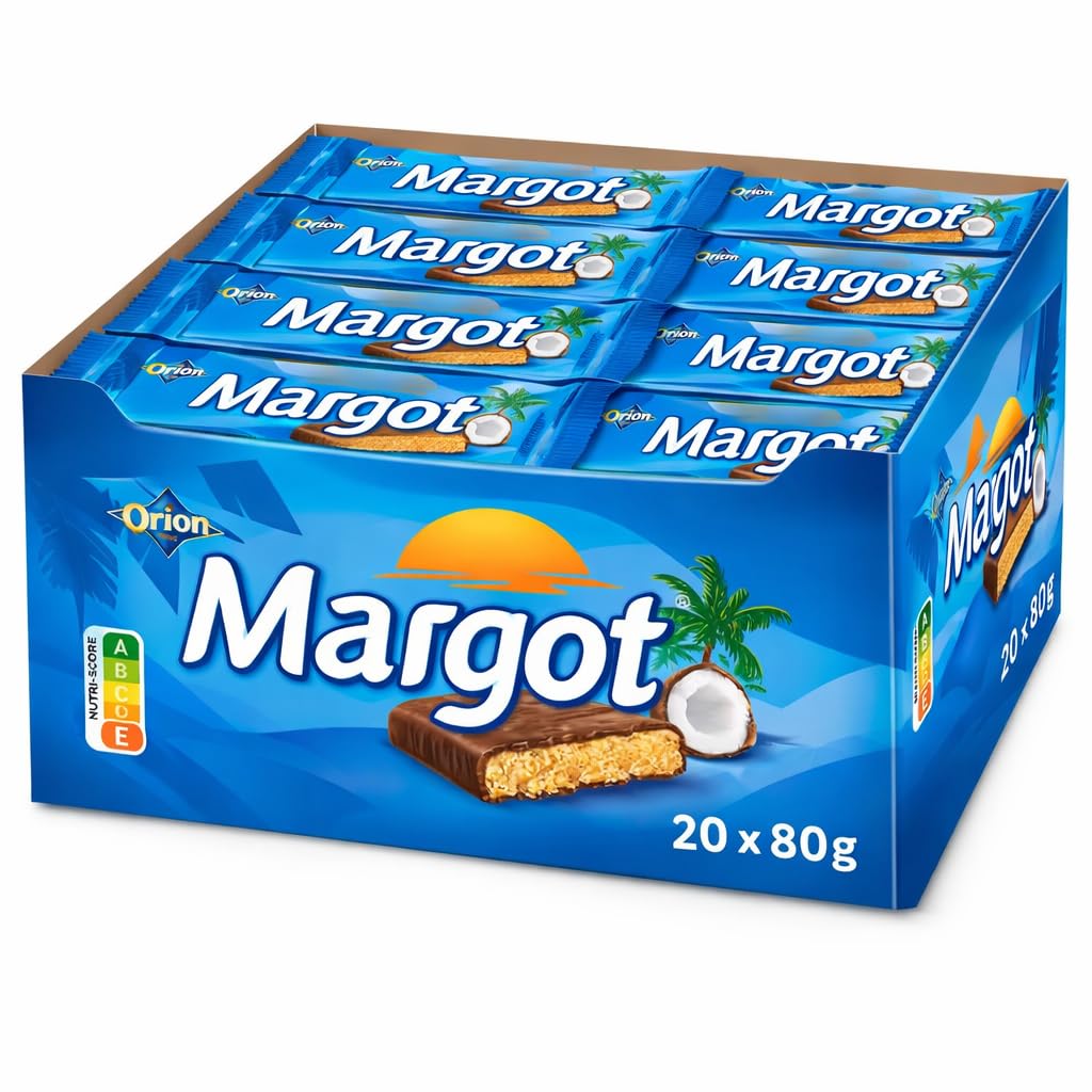 ORION Margot Sojabar mit Kokosnuss in Kakaoglasur – 20 Stück (20×80 g) | Vorteilspack 1,6 kg | Kokos-Kakao Snackriegel