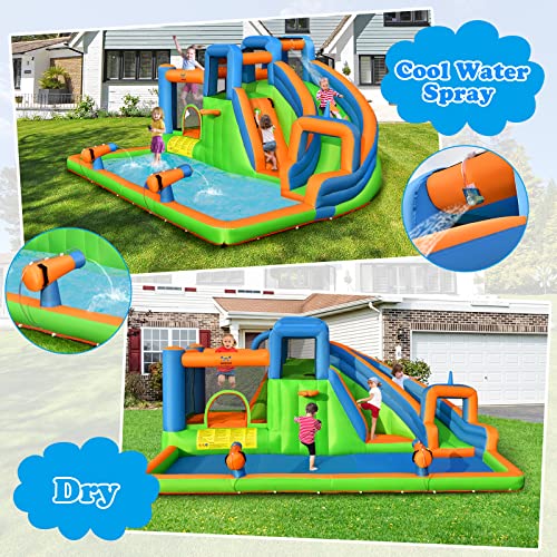 BOUNTECH Inflatable Water Slide, Kids Water Park Jump Castle w/Large Splash Pool, 2 Climbing Walls & Cannons, Water Slides Inflatables for Kids, Backyard Outdoor Water Slide Bounce House with Blower - Image 4