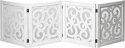 Ashfield & Harkness: 4-Panel Pet Gate - Scroll White - Wooden Foldable Freestanding Dog Fence, 80 x 23.5, Doorways-Halls-Stairs, 360 Rotated Hinges